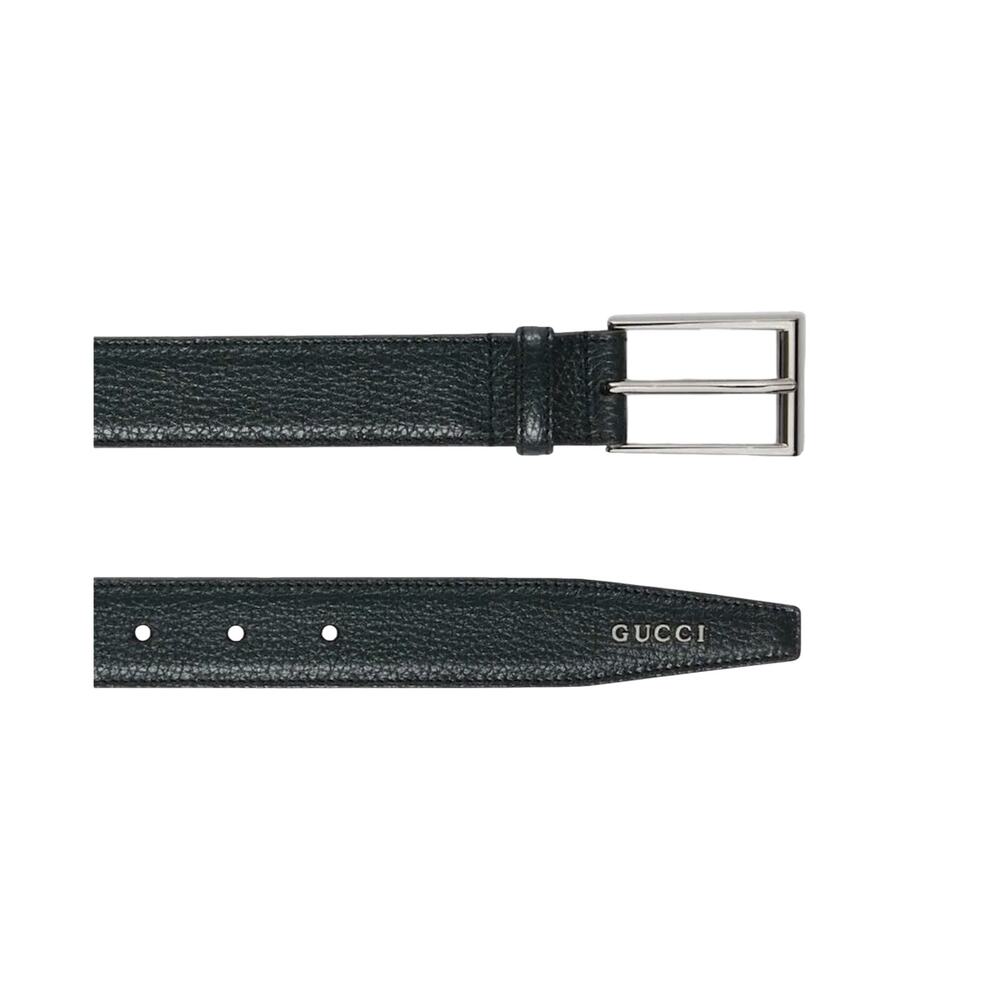 NIB Gucci Script Logo Rectangular Buckle Belt Dark Green Leather Men 85cm 34in